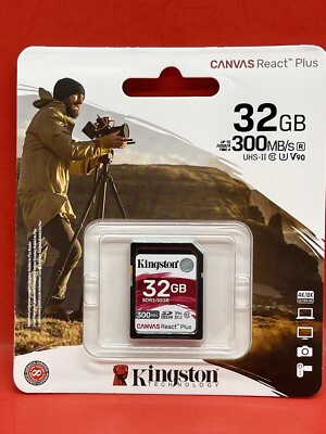 Kingston Canvas React Plus 32GB SDHC C10 U3 V90 SD Memory Card UHS-II 300MB/s