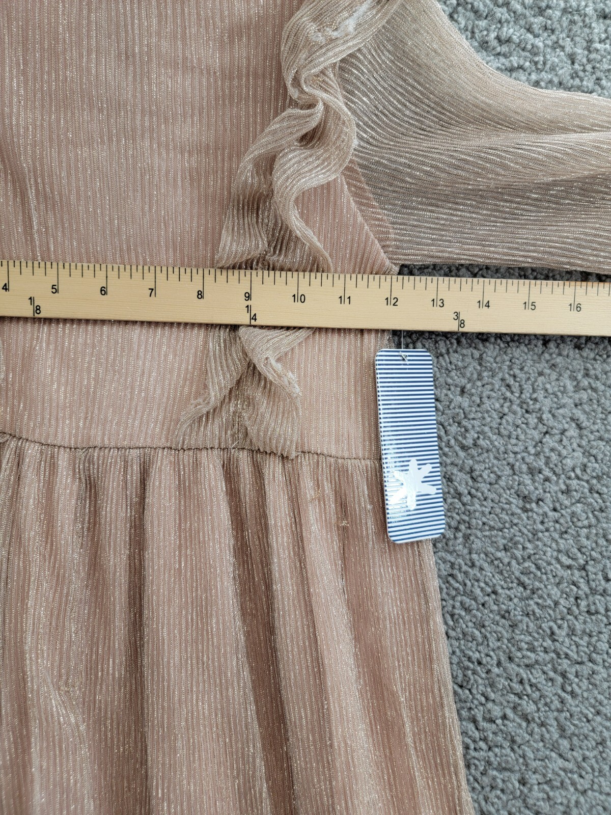 Splendid Glitzy Pleated Tulle Dress Girls' 5 Champagne Round Neck Back Snap L/S - Picture 6 of 17