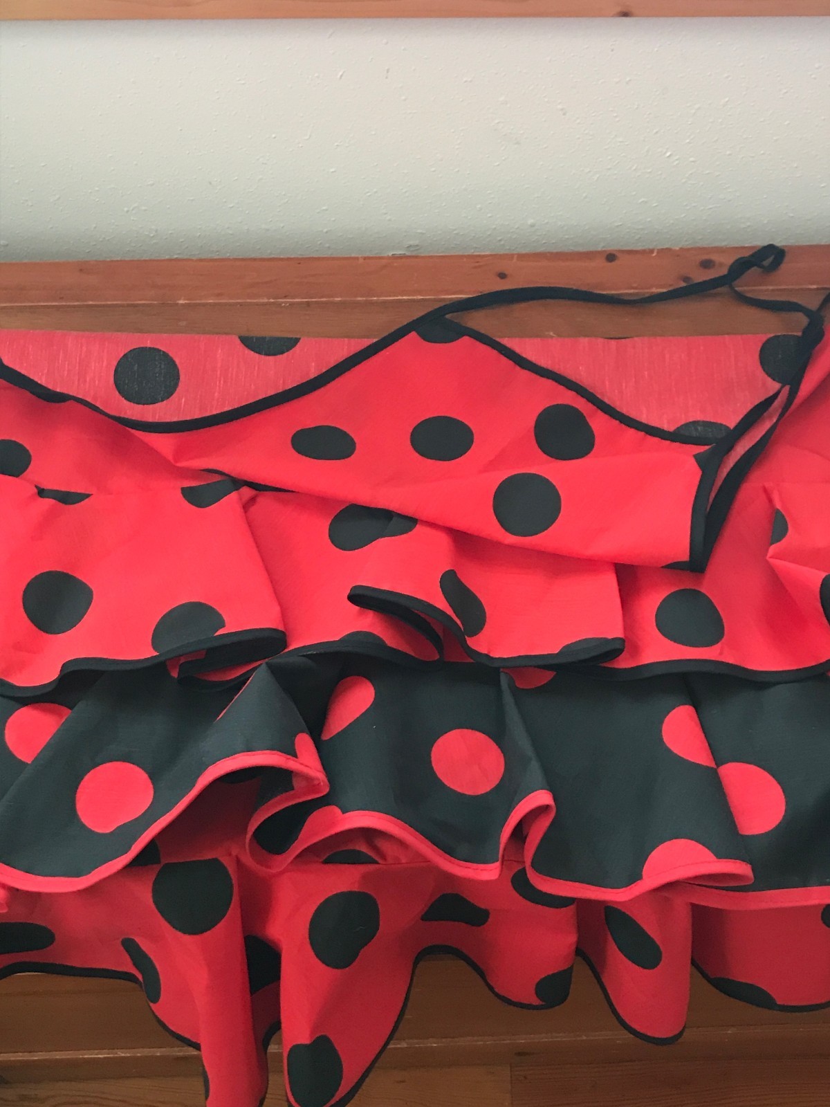 Red & Black Polk A Dot Full Size Cotton Blend Apron with Ruffles - 34 inches in