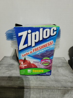 2006 NOS Ziploc Medium Square Containers Pack Of 4 32 Fl Oz 4 Cups 517502