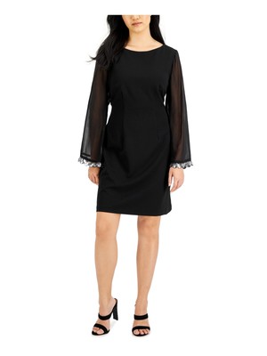 CONNECTED APPAREL Womens Black Lined Long Sleeve Sheath Dress Petites 4P