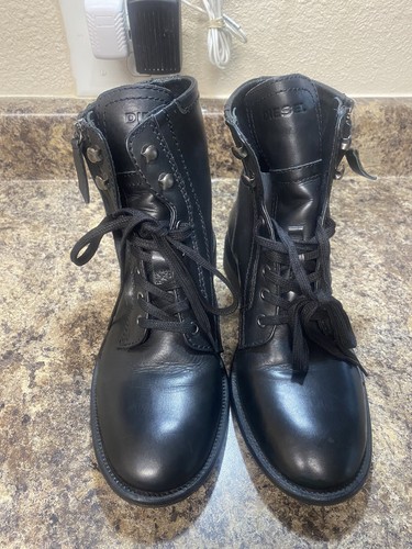 ★美品★ DIESEL メンズブーツ サイズ41 DIESEL Men's Black Leather Zip Up Boots Shoes Size 41 US 10