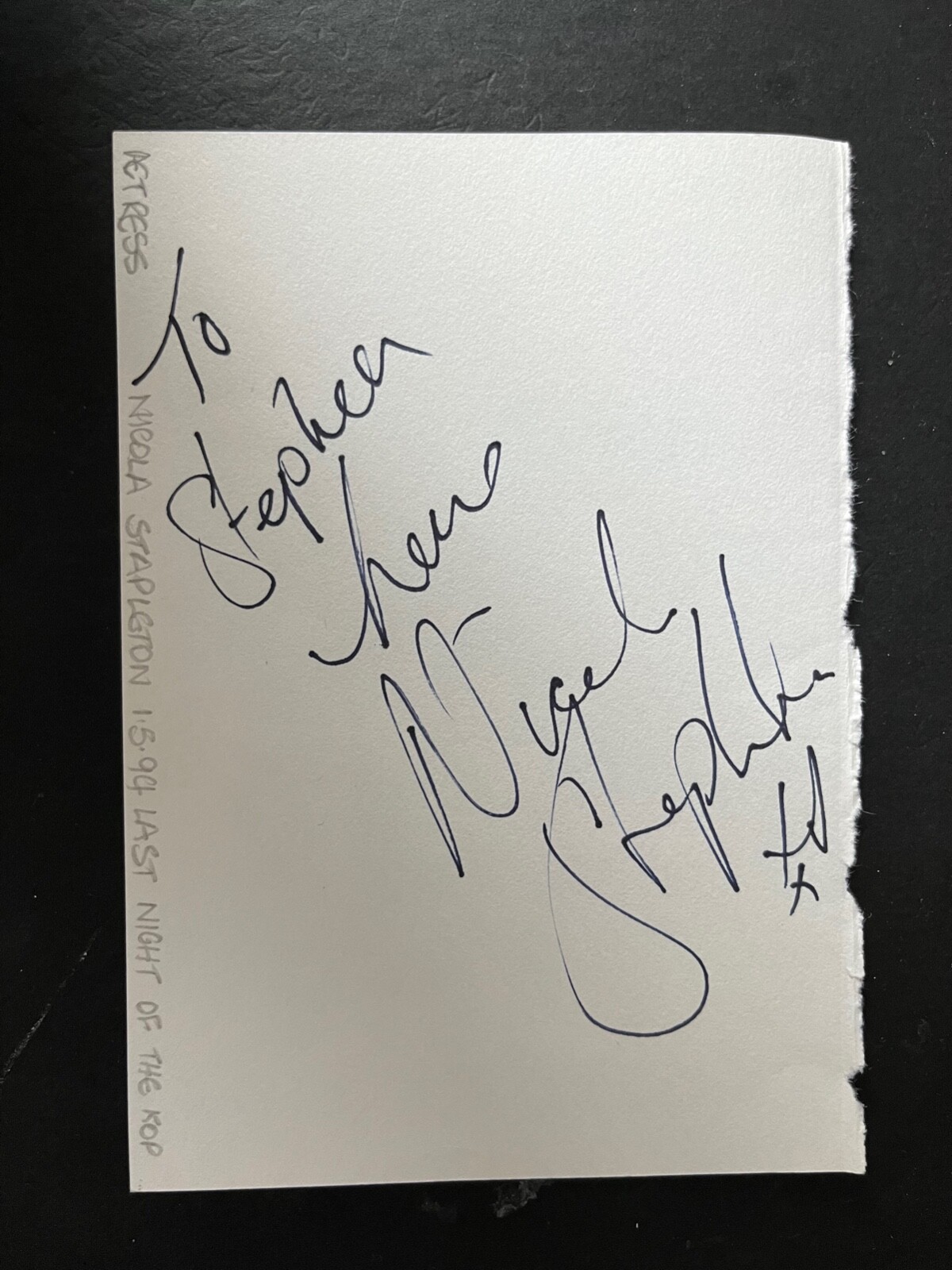 NICOLA STAPLETON - POPULAR ACTRESS - BAD GIRLS - SIGNED ALBUM PAGE