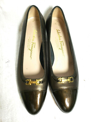 SALVATORE FERRAGAMO パテント切替ウェッジパンプス 6 1/2 SALVATORE FERRAGAMO パテント切替ウェッジパンプス 6 1/2 靴