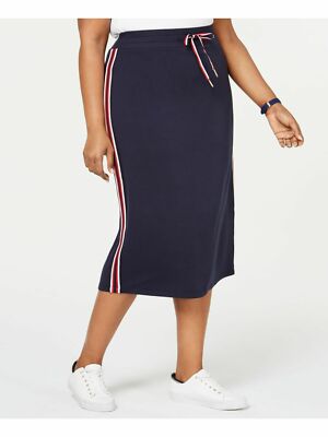 TOMMY HILFIGER Womens Navy Color Block Tea-Length Skirt  MEDIUM NWT