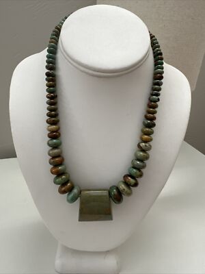 Jay King Mine Finds Ceremonial Turquoise Necklace .925 19-22'' NIB Large Pendant