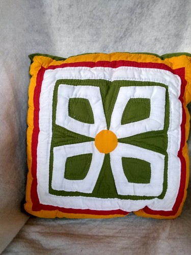 Quilted Throw Pillow Stars Flower 70s Retro Look Mid Century Modern