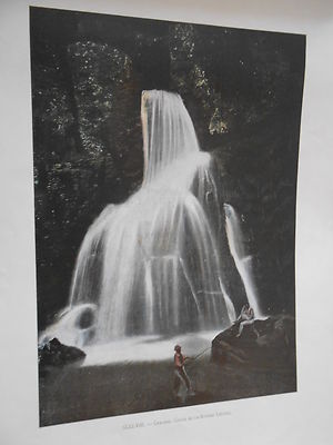 La Martinique  Chute de la rivière Lézard Cascade Photochromie Gravure fin 19ème