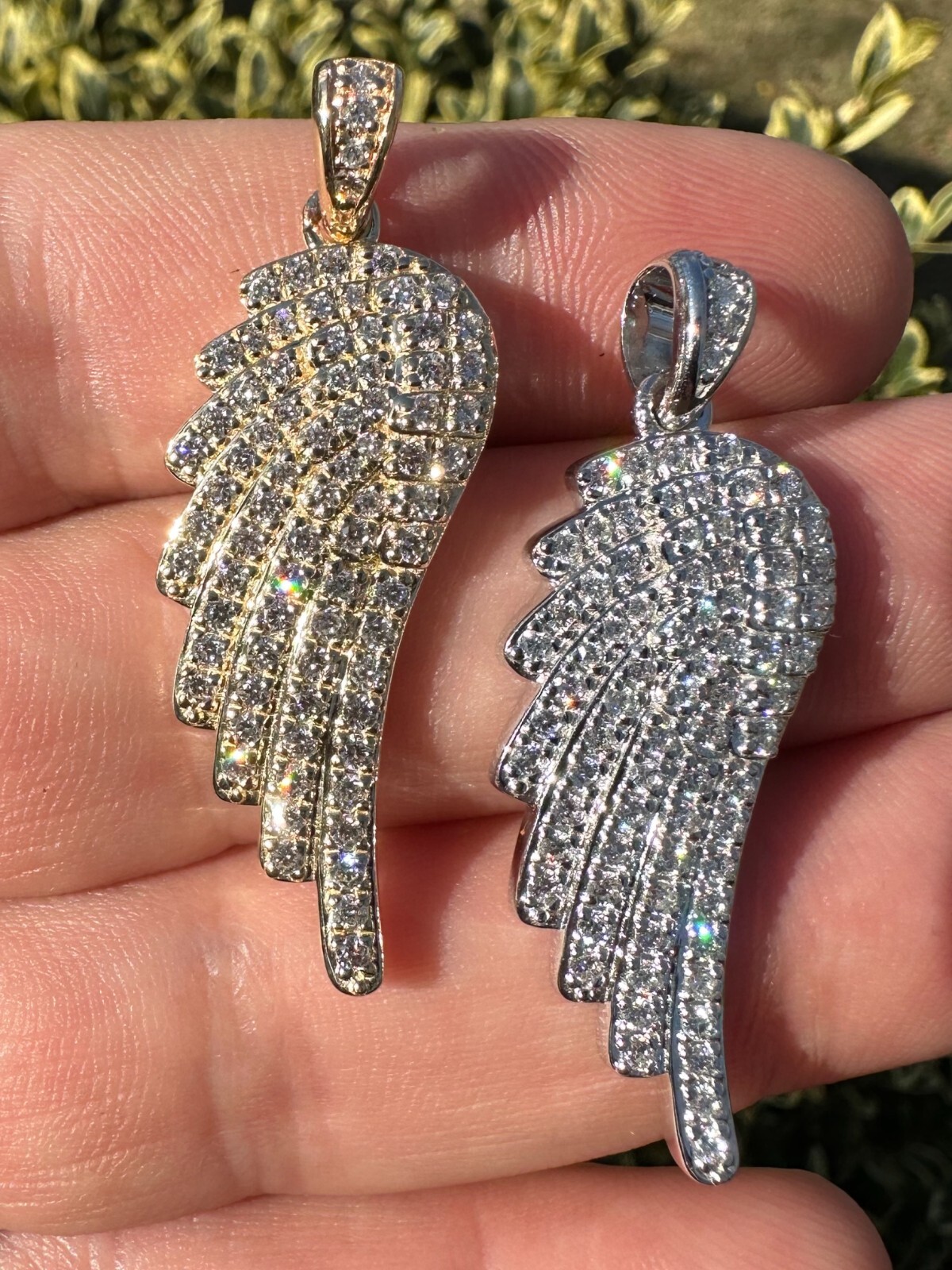Pre-owned Angel 1.24ct Real Diamond Guardian  Wing Pendant Solid 14k Gold Necklace Pendant In White