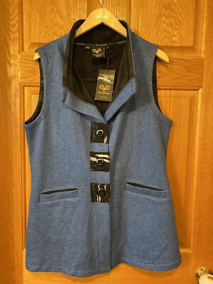 AE65 Wooly Bully Wear Marled Virago Vest Blue Button Up Womens Petite Large 