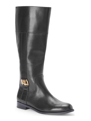 

Женские кожаные ботинки для верховой езды RALPH LAUREN Black Logo Berdie с круглым носком, Черный, 802810103002