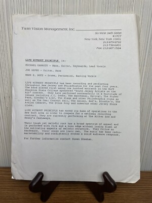 Life Without Principle Media Press Information 1989 New Jersey Vintage Music