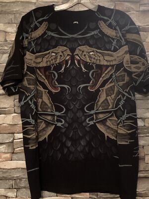 Liquid Blue Double Snake Barbed Wire AOP Black T shirt Size Large