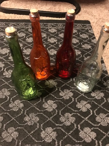 Set of 4 Decorative Glass bottles (extended neck)
