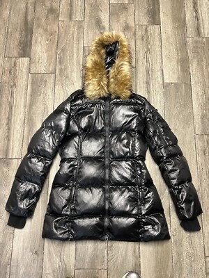 s13 new york women m kylie metallic hooded puffer coat jacket space blue flaw 234869671800
