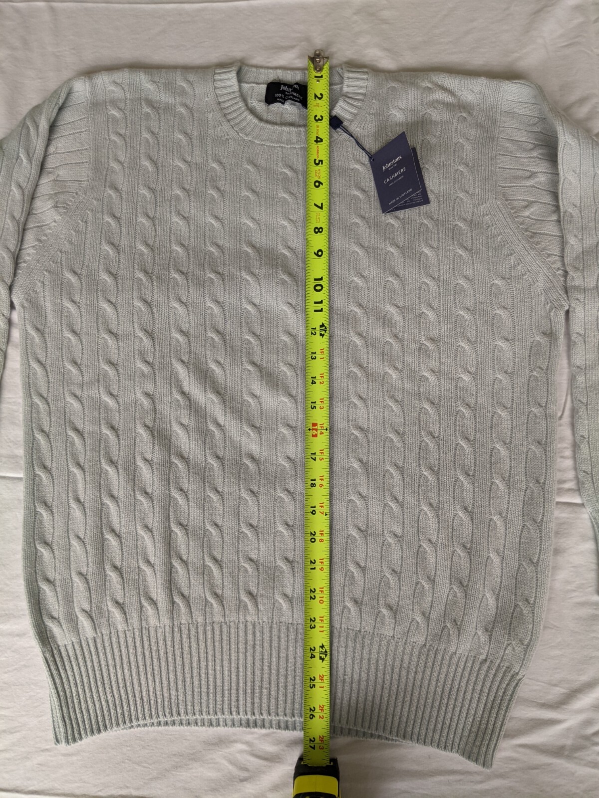 Pre-owned Johnstons Of Scotland 2 Ply Cable Rib Cashmere Sweater Men L $575.00 Orig. In Pale Pale Blue