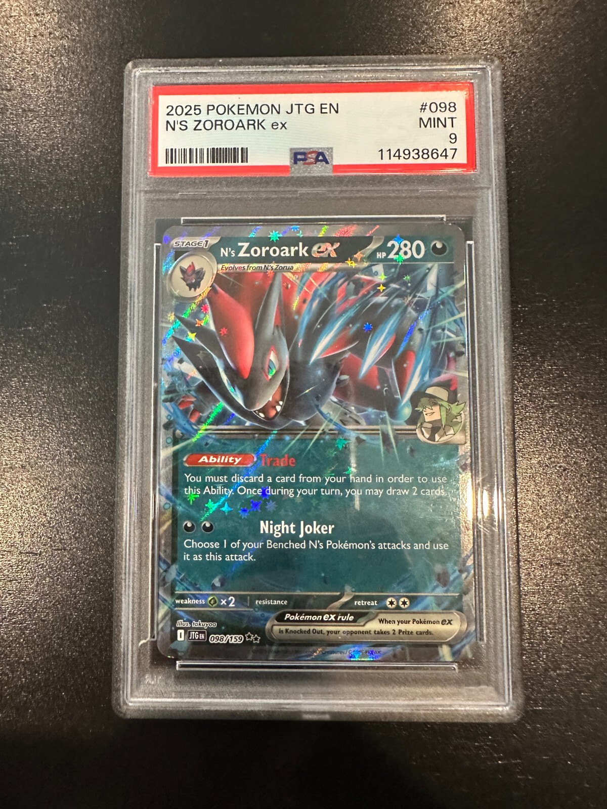PSA Graded Mint 9 N's Zoroark ex 098/159 Sv09: Journey