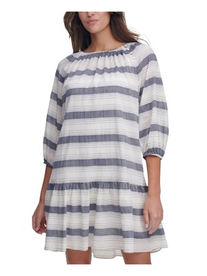 

TOMMY HILFIGER Женское синее платье с пуговицами по бокам шеи и рукавами 3/4, Синий