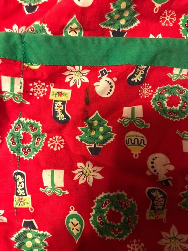Vintage 1950 's Christmas Half Apron Cotton Bright Red Pattern Pockets