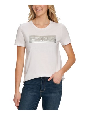 

DKNY Женская белая футболка с коротким рукавом с круглым вырезом, Белый