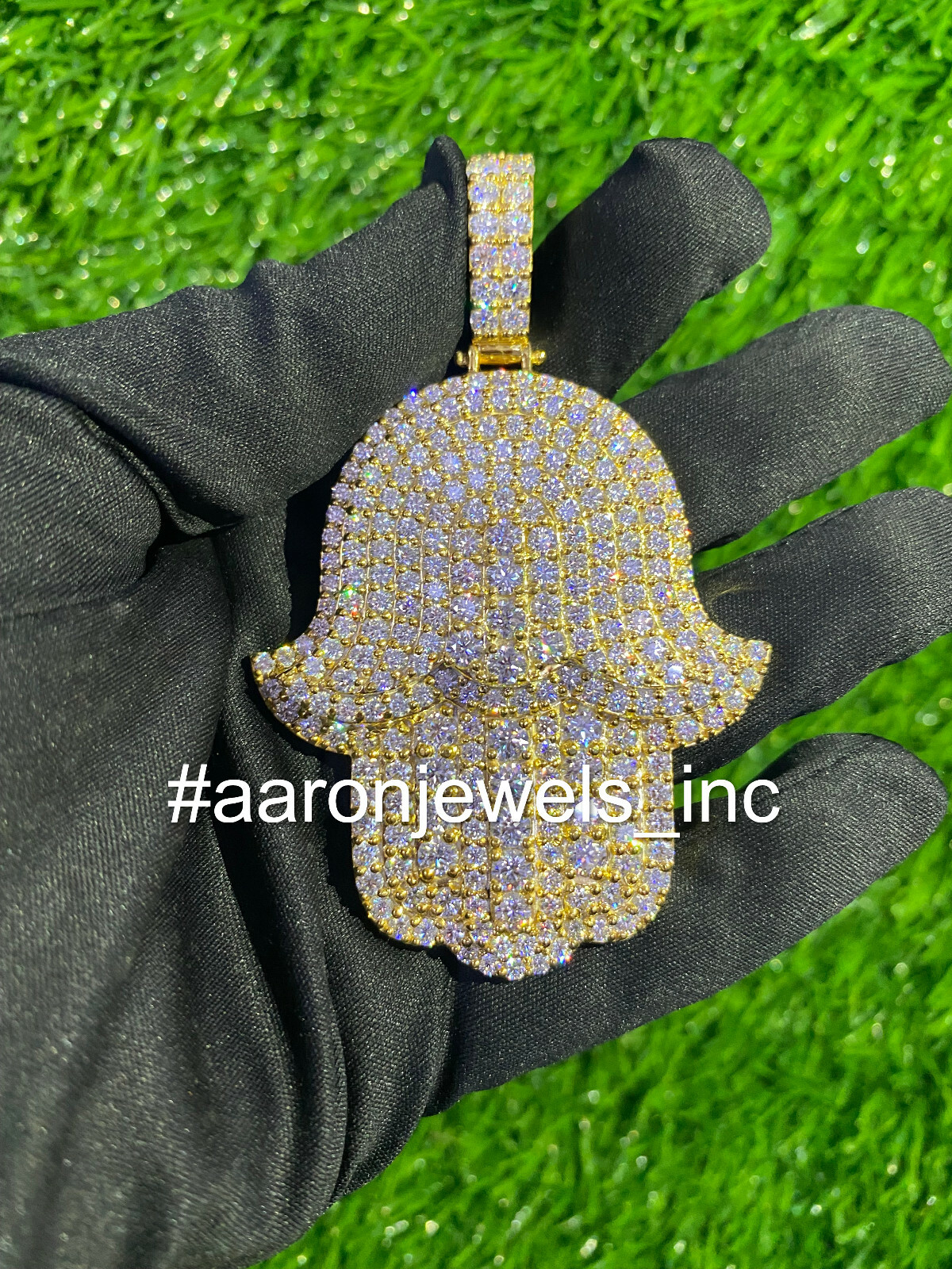 Pre-owned Handmade Men's Classic Hamsa Pendant Silver Natural 20.89ct Moissanite Vvs1 Passes Tester In White/colorless
