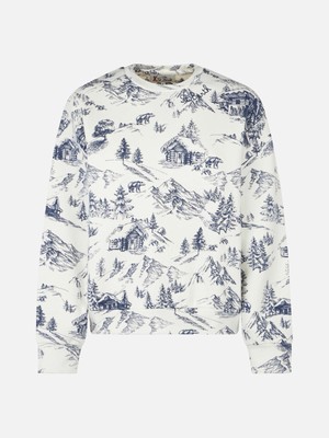 Pre-owned Saint Barth Mc2  Woman Fleece Sweatshirt With Toile De Jouy Print In White