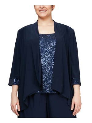 

ALEX EVENINGS Женская темно-синяя деловая куртка с пайетками Plus, Navy, 8496681