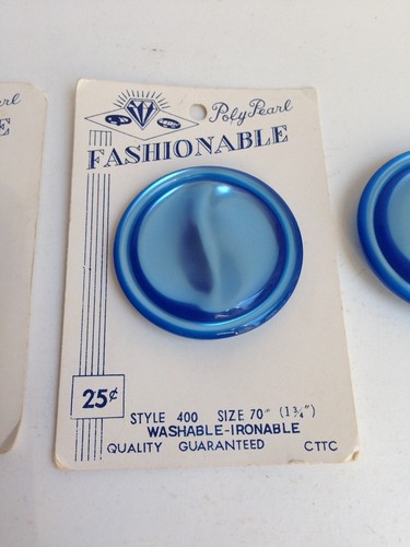 RARE! Lot of 3 Vintage LARGE Blue Buttons on Original Cards,  1.75