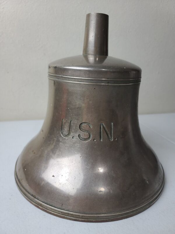 USN UNITED STATES NAVY Old BRASS NICKEL PLATED WWI Era 20 Lb. Ships Bell