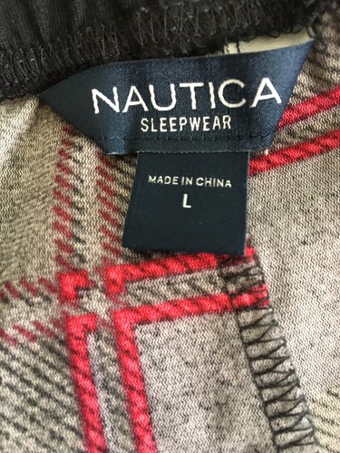 Nautica Men's Fleece Sleepwear Red Gray Black Plaid Large #270