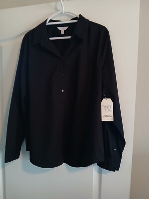 TIME AND TRU XXL (20) Black Classic Career Shirt Button up Collar Long Slv NEW