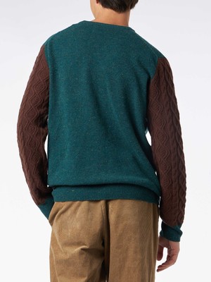 Pre-owned Mc2 Saint Barth Man Crewneck Donegal Sweater With Polo Jacquard Print In Green