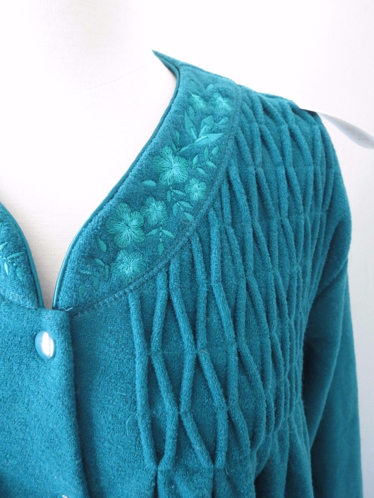 Miss Elaine Pine Green Fleece Lined Snap on Robe House Dress L