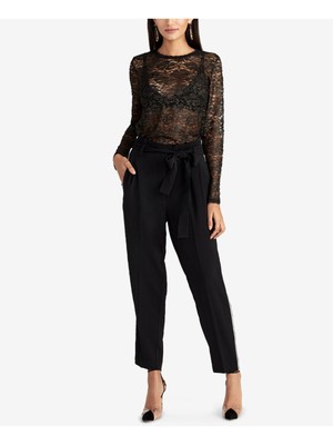 

RACHEL RACHEL ROY Женский черный блестящий кружевной топ с длинным рукавом и круглым вырезом