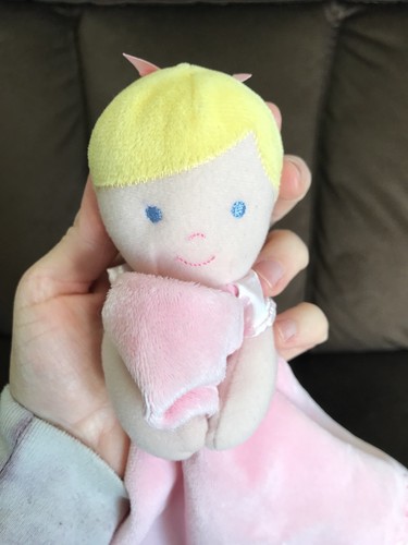 Prestige Pink Doll Blonde Security Blanket Satin Lovey Satin Trim Teether EUC