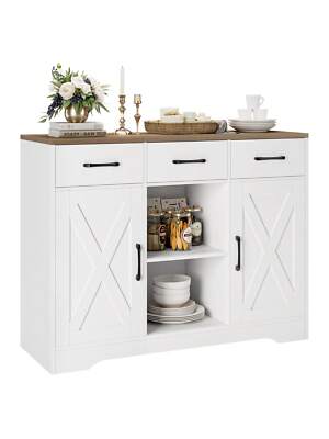 Coffee Bar Cabinet Kitchen Buffet Sideboard Cabinet + 3 Drawers Adjustable Shelf