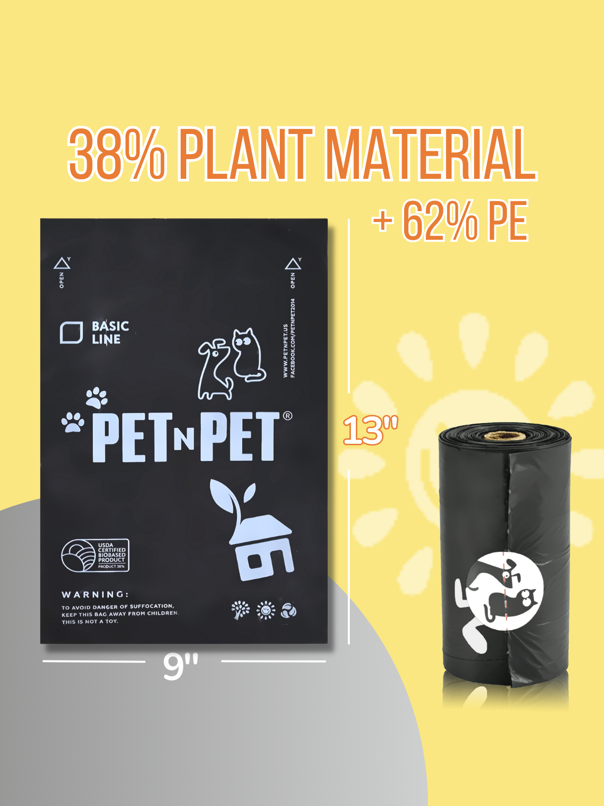 PET N PET 1080 Counts Black Dog Poop Bag Rolls 38% Plant Based 62% PE Waste Bags