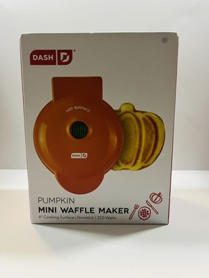 Dash Pumpkin Mini Waffle Maker 4'' Cooking Surface Non-stick 350 Watts Orange