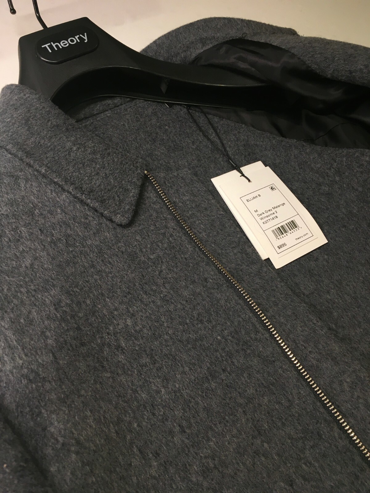 Pre-owned Theory Mens Wool Cashmere Jacket Elijah B Size Medium Color Dark Gray Melange