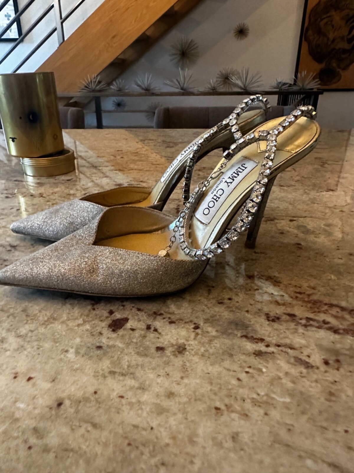 JIMMY CHOO Saeda 100 Platinum Glitter Heels EU38 ($1,100