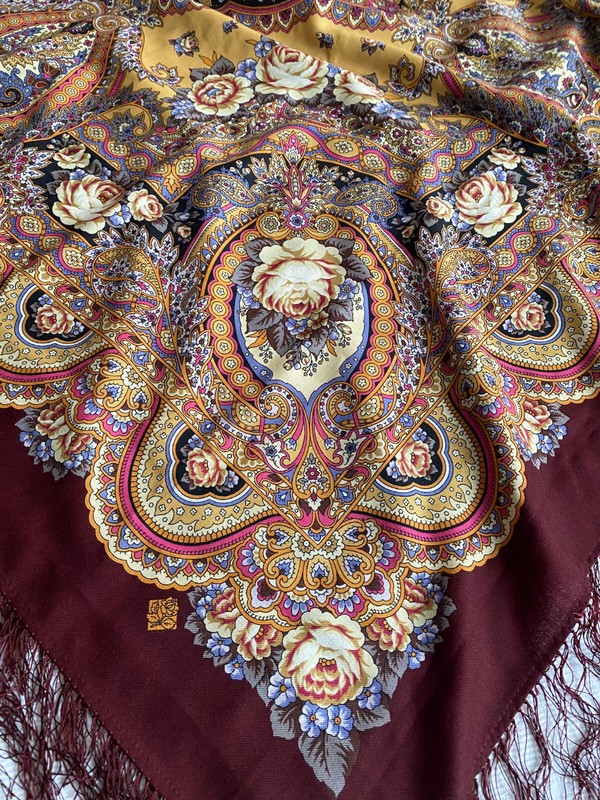 Pawlow Posad Pavlovo Posad Russischer Schal  135x135 Cm Wolle Neu