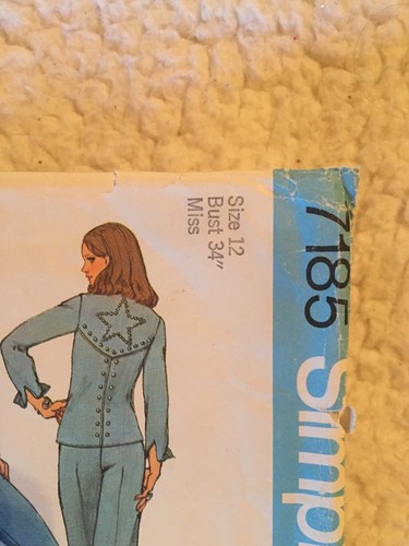 SIMPLICITY SEWING PATTERN #7185, MISSES' PANTSUIT SIZE 12 VINTAGE 1975
