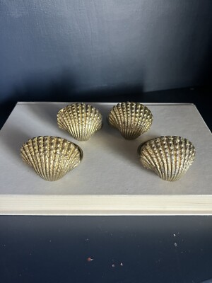 Vintage Inspired Brass Sea Shell 4 Napkin Rings Nautical Beach Ocean Clam Shell