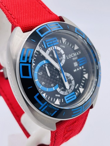 Pre-owned Locman Mare Titanium Watch 47mm 138akblr/690 Chrono Wr100m Discounted