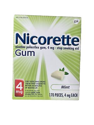 Nicorette Nicotine Gum Stop Quit Smoking Habit Aid 4 mg Mint Flavor 170 Count