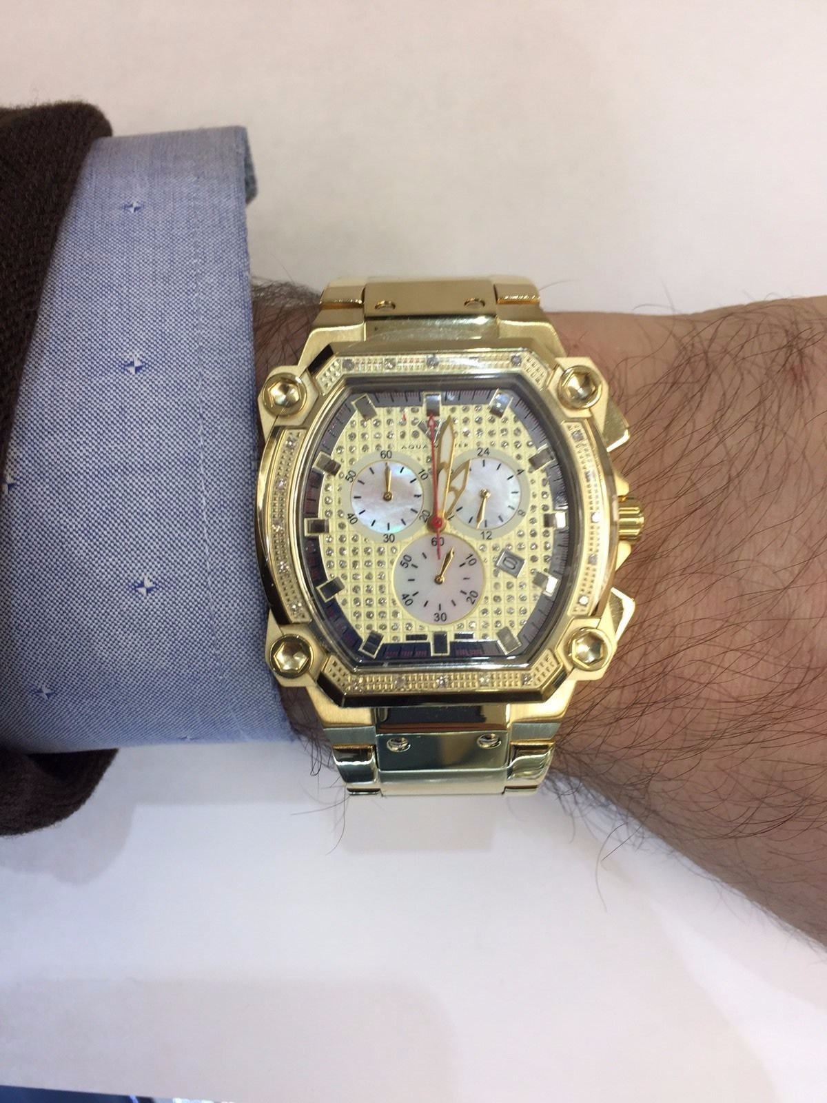 Pre-owned Aqua Master Men  Jojo Jojino Joe Rodeo Yellow Metal Band 40mm Diamond Watch W143