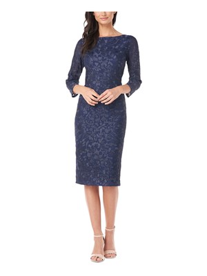 

JS COLLECTION Женское темно-синее вечернее платье-футляр с рукавом 3/4 ниже колена, Navy