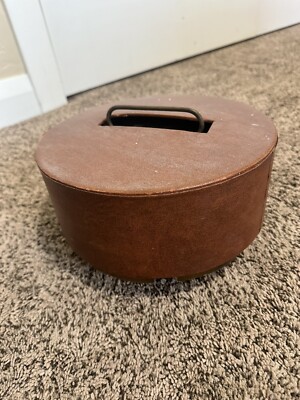 Vintage Poker Chip Set Mid Century Modern Round Wood Caddy Swivels  with Cover.