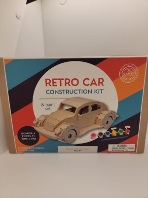 Retro Car Construction Kit & Paint Set - The Games Cupboard Wood Model 91 Pieces