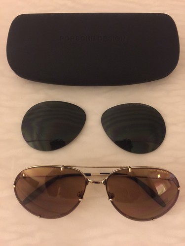 Pre-owned Porsche Design Aviator Sunglasses P 1002b 59mm With Extra Set Of Lenses In Brown & Green